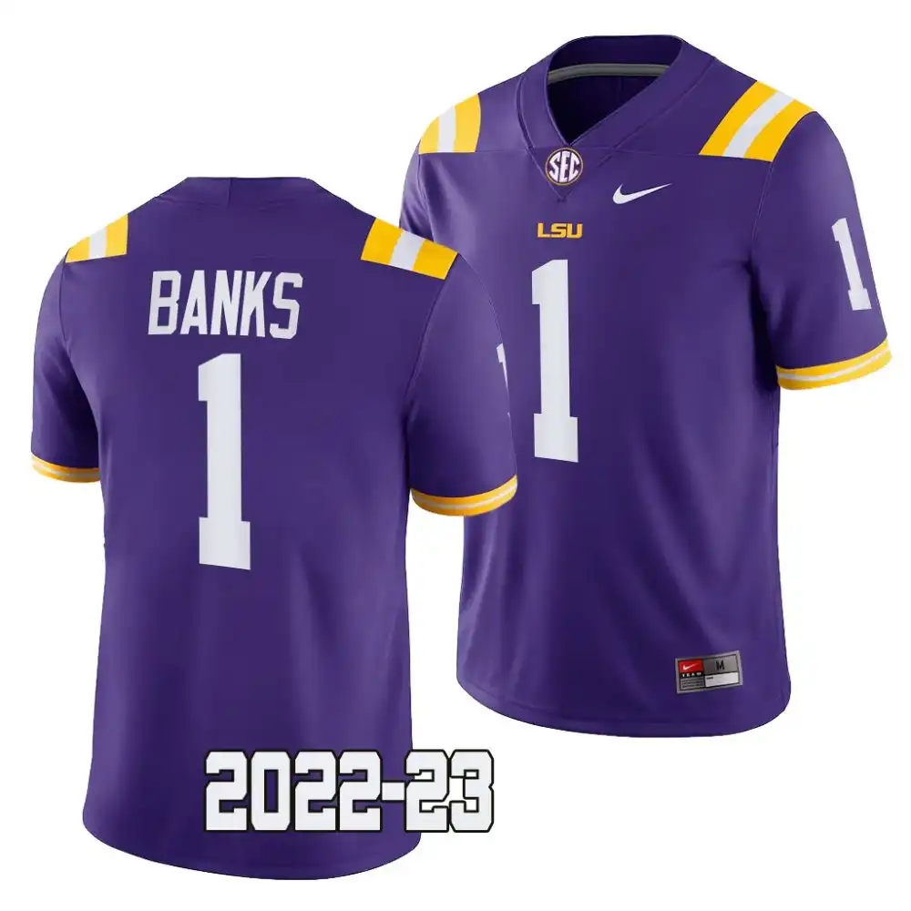 Men's LSU Tigers Sevyn Banks #1 Game 2022-23 Purple NCAA Football Jersey